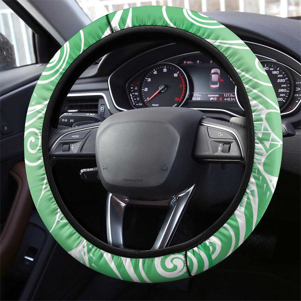 Polynesian Jellyfish Steering Wheel Cover With Plumeria Green LT05 - Polynesian Pride