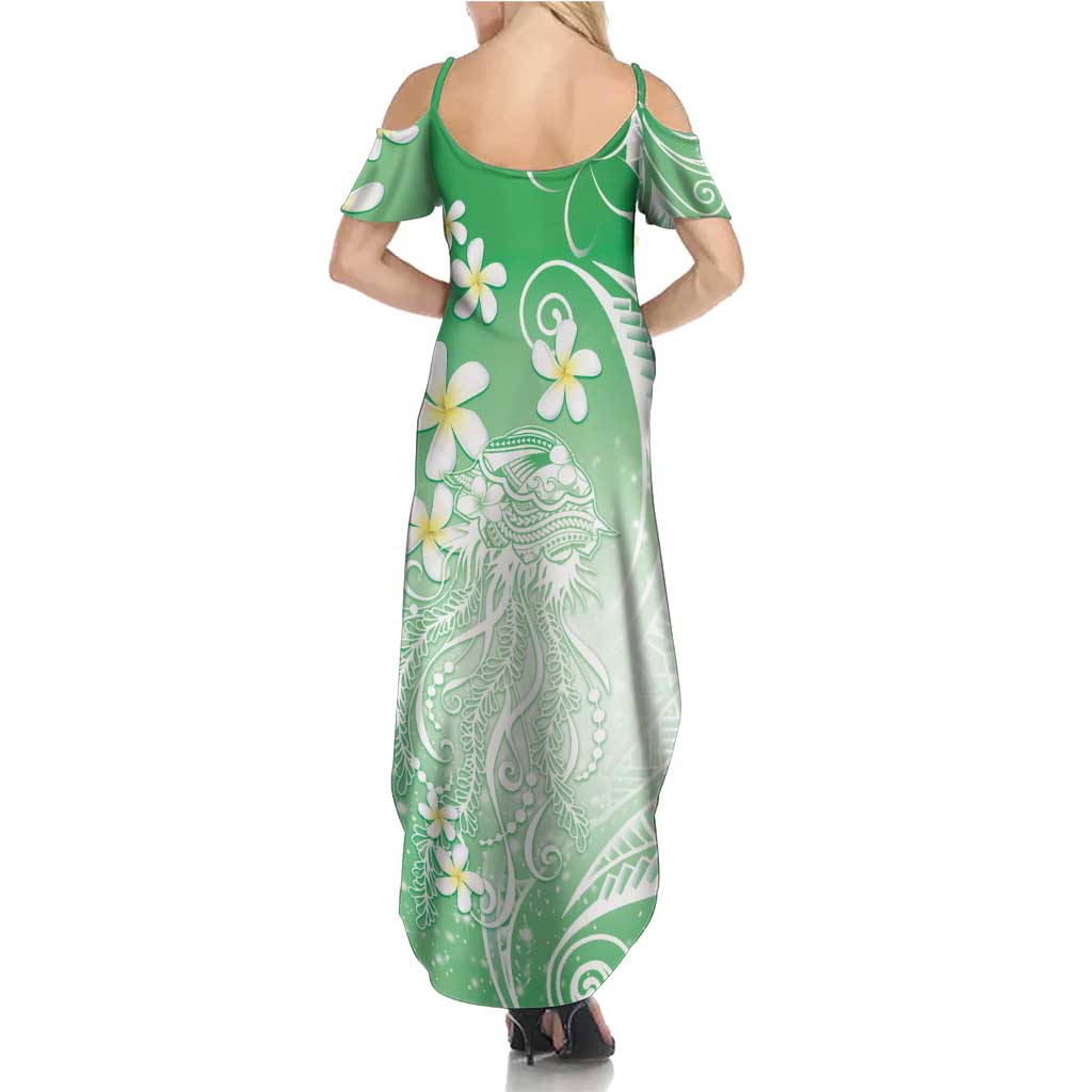Polynesian Jellyfish Summer Maxi Dress With Plumeria Green LT05 - Polynesian Pride