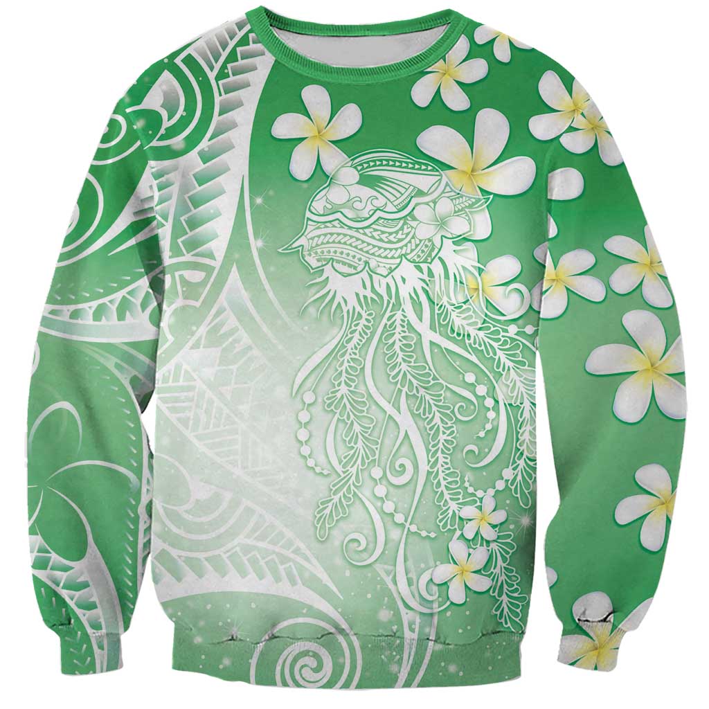Polynesian Jellyfish Sweatshirt With Plumeria Green LT05 Unisex Green - Polynesian Pride