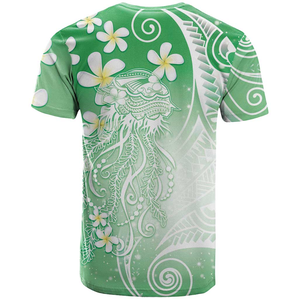 Polynesian Jellyfish T Shirt With Plumeria Green LT05 - Polynesian Pride