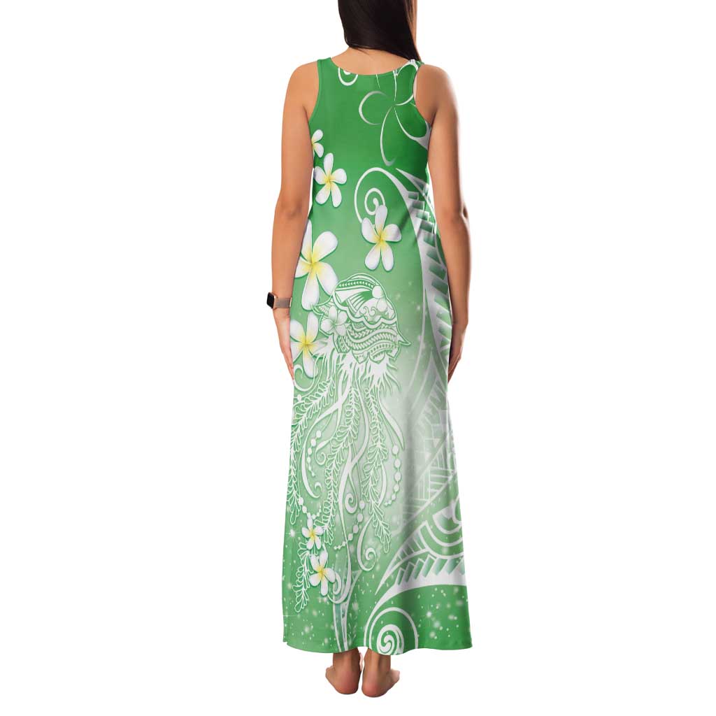 Polynesian Jellyfish Tank Maxi Dress With Plumeria Green LT05 - Polynesian Pride