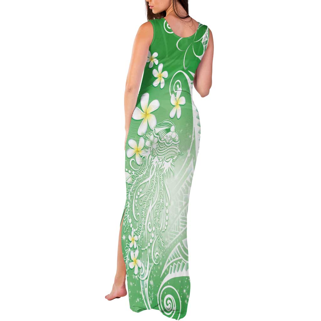 Polynesian Jellyfish Tank Maxi Dress With Plumeria Green LT05 - Polynesian Pride