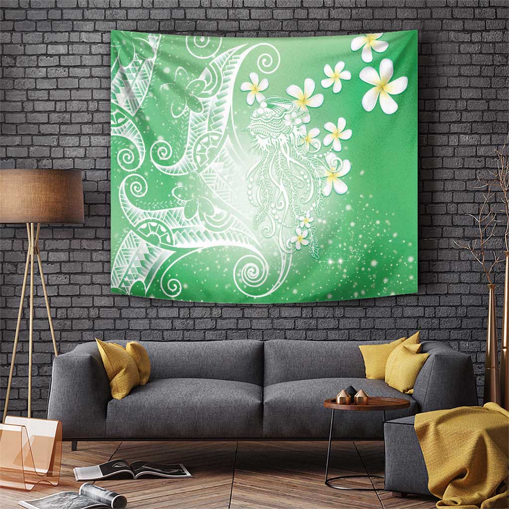Polynesian Jellyfish Tapestry With Plumeria Green LT05 Green - Polynesian Pride