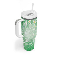 Polynesian Jellyfish Tumbler With Handle With Plumeria Green LT05 - Polynesian Pride
