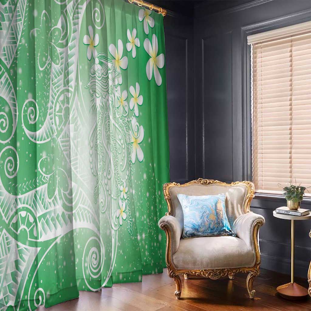 Polynesian Jellyfish Window Curtain With Plumeria Green LT05 - Polynesian Pride