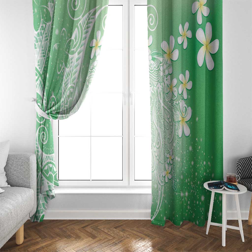 Polynesian Jellyfish Window Curtain With Plumeria Green LT05 - Polynesian Pride