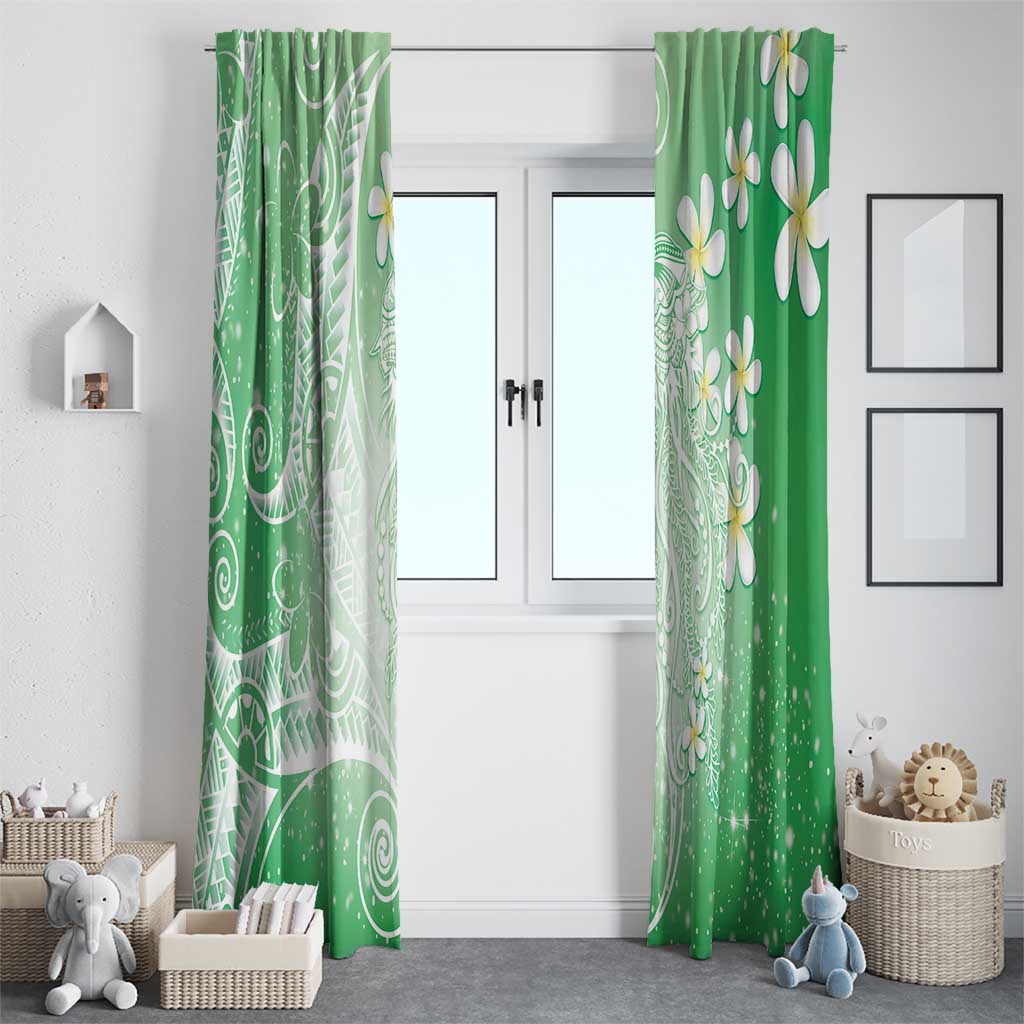 Polynesian Jellyfish Window Curtain With Plumeria Green LT05 - Polynesian Pride