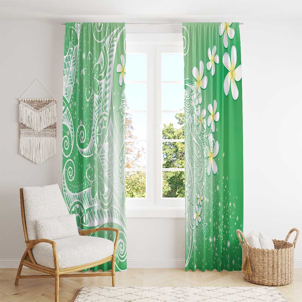 Polynesian Jellyfish Window Curtain With Plumeria Green LT05 - Polynesian Pride