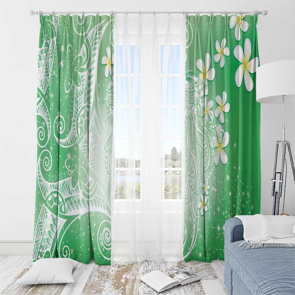 Polynesian Jellyfish Window Curtain With Plumeria Green LT05 - Polynesian Pride