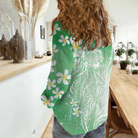 Polynesian Jellyfish Women Casual Shirt With Plumeria Green LT05 - Polynesian Pride