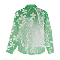 Polynesian Jellyfish Women Casual Shirt With Plumeria Green LT05 - Polynesian Pride