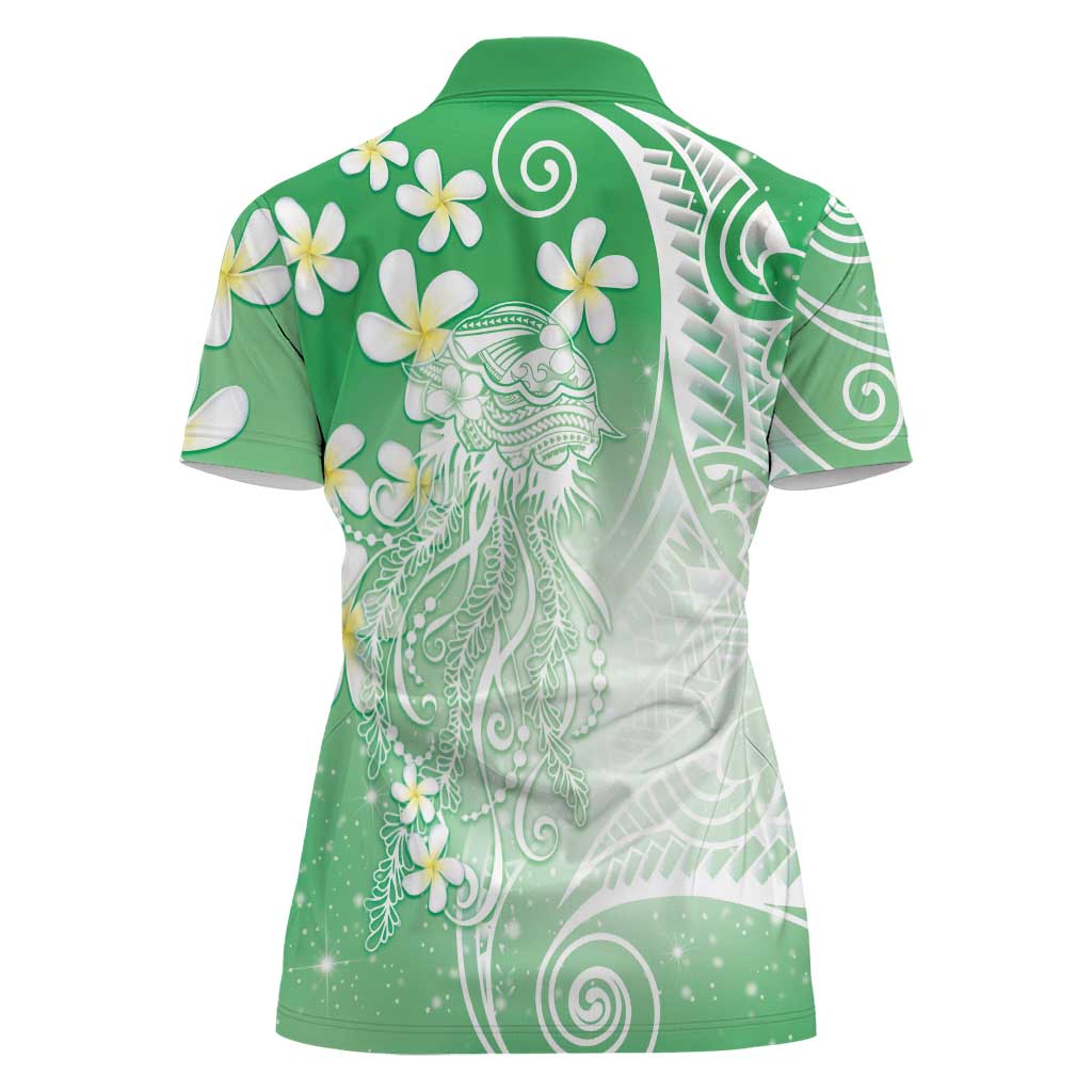 Polynesian Jellyfish Women Polo Shirt With Plumeria Green LT05 - Polynesian Pride