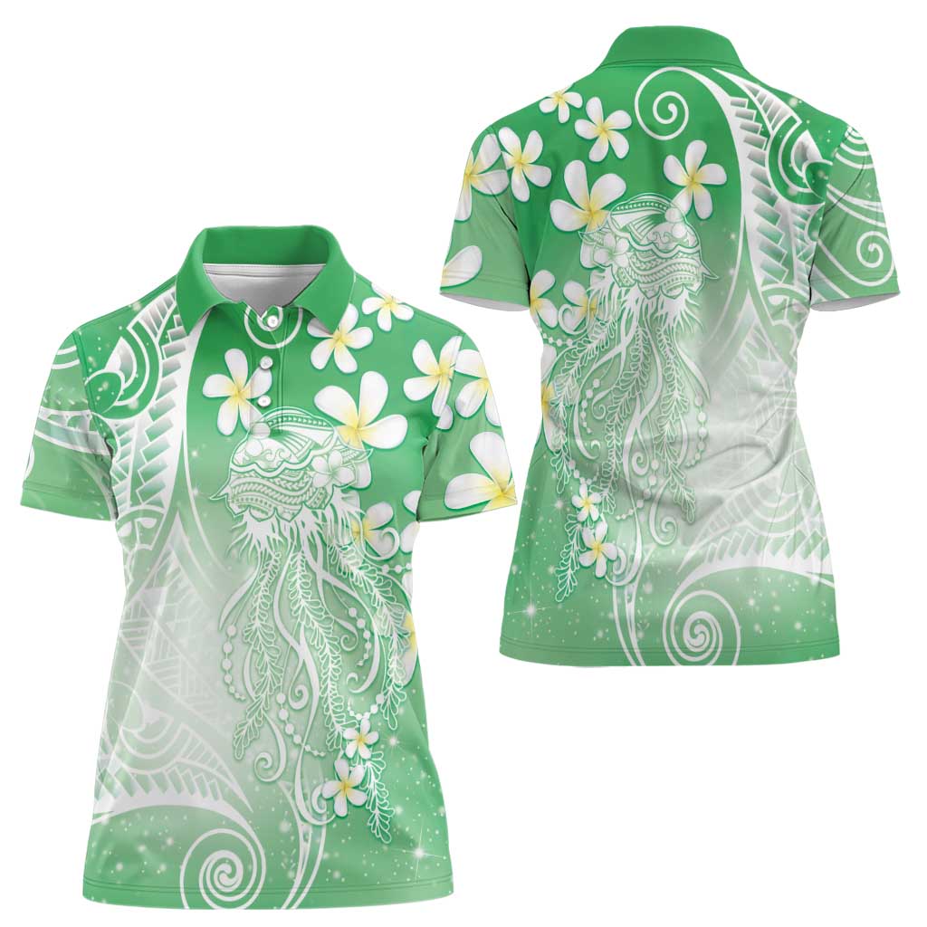 Polynesian Jellyfish Women Polo Shirt With Plumeria Green LT05 - Polynesian Pride