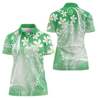Polynesian Jellyfish Women Polo Shirt With Plumeria Green LT05 - Polynesian Pride