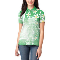 Polynesian Jellyfish Women Polo Shirt With Plumeria Green LT05 - Polynesian Pride