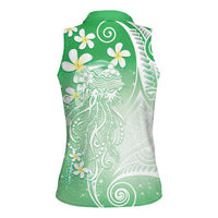 Polynesian Jellyfish Women Sleeveless Polo Shirt With Plumeria Green LT05 - Polynesian Pride