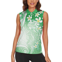 Polynesian Jellyfish Women Sleeveless Polo Shirt With Plumeria Green LT05 - Polynesian Pride