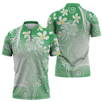 Polynesian Jellyfish Zipper Polo Shirt With Plumeria Green LT05 - Polynesian Pride