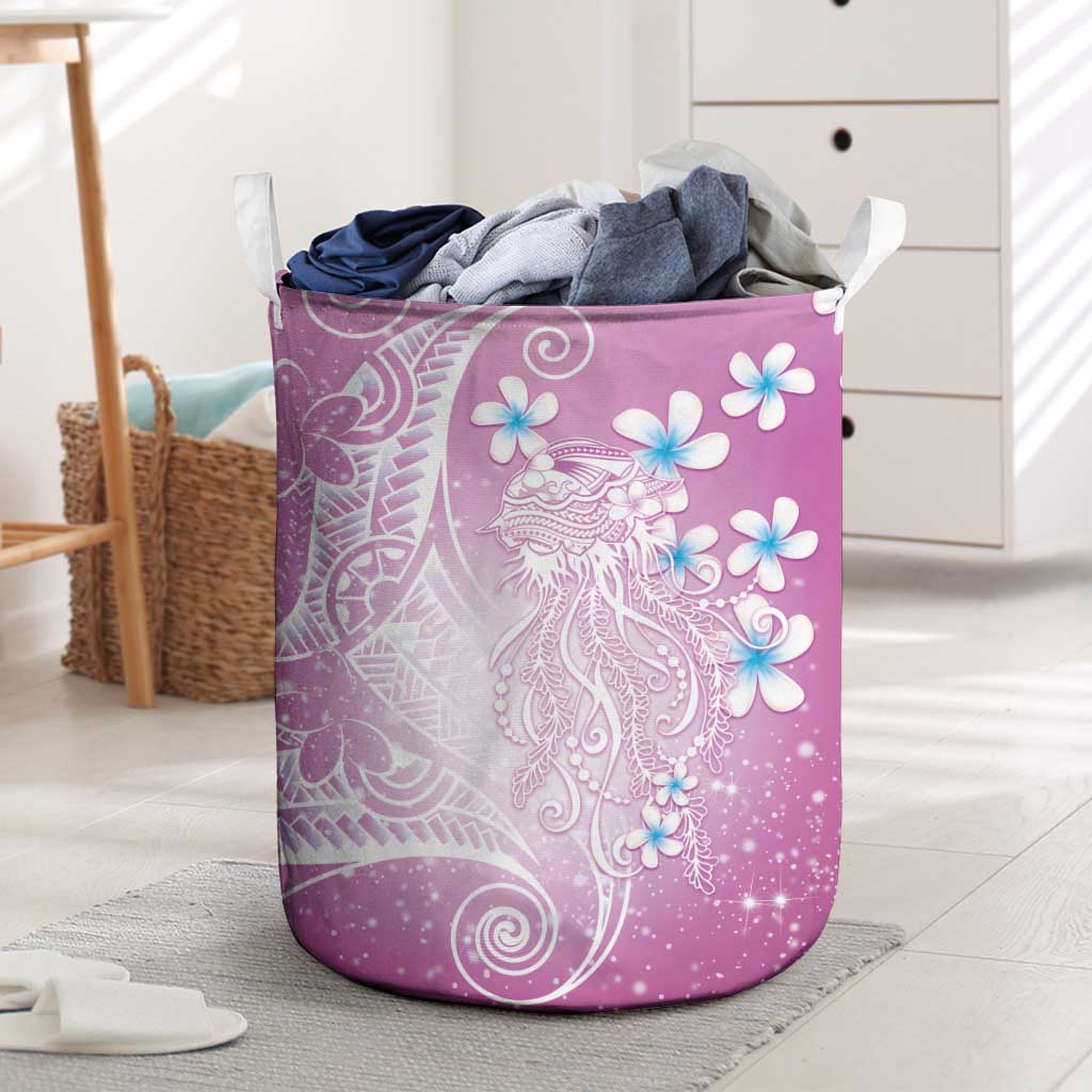 Polynesian Jellyfish Laundry Basket With Plumeria Pink LT05 Pink - Polynesian Pride
