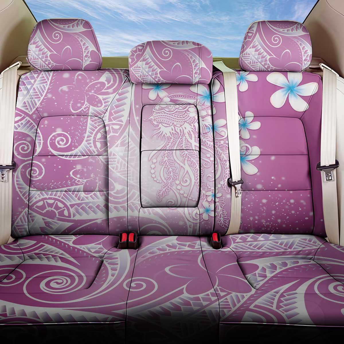 Polynesian Jellyfish Back Car Seat Cover With Plumeria Pink LT05 One Size Pink - Polynesian Pride