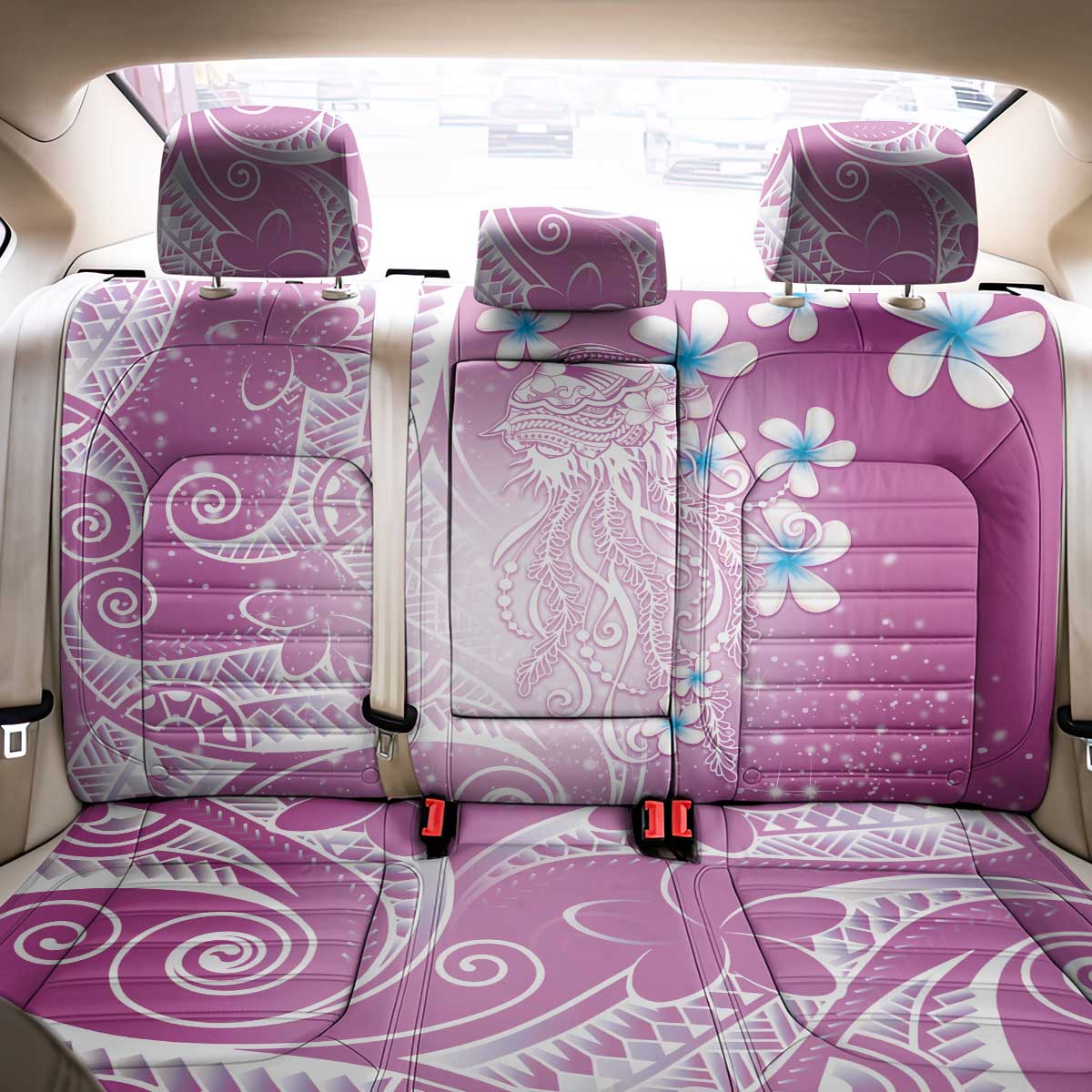 Polynesian Jellyfish Back Car Seat Cover With Plumeria Pink LT05 - Polynesian Pride