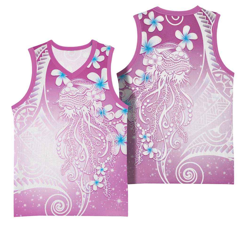 Polynesian Jellyfish Basketball Jersey With Plumeria Pink LT05 - Polynesian Pride