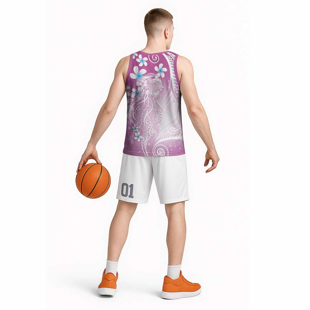 Polynesian Jellyfish Basketball Jersey With Plumeria Pink LT05 - Polynesian Pride