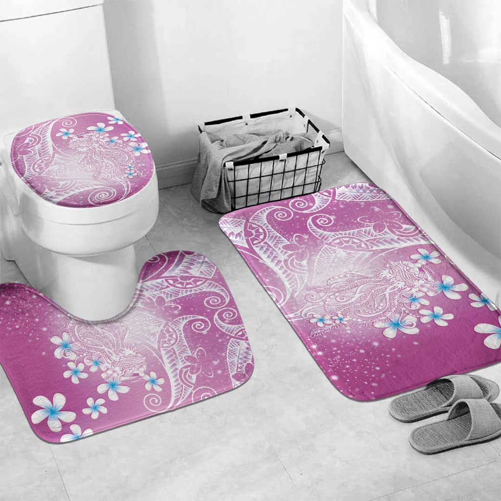 Polynesian Jellyfish Bathroom Set With Plumeria Pink LT05 Mat Set Only (3 pcs) One Size Pink - Polynesian Pride