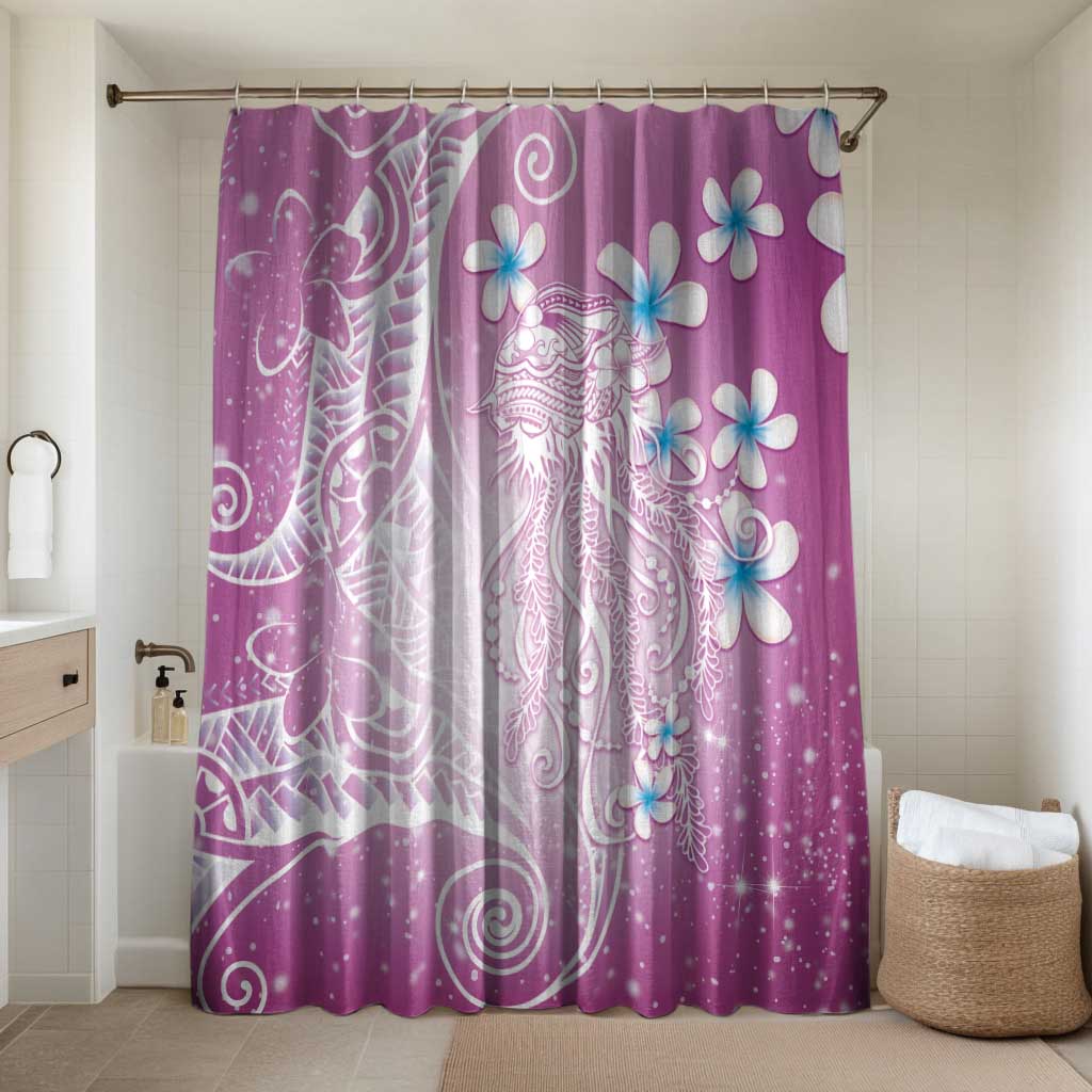 Polynesian Jellyfish Bathroom Set With Plumeria Pink LT05 Shower Curtain Only Pink - Polynesian Pride