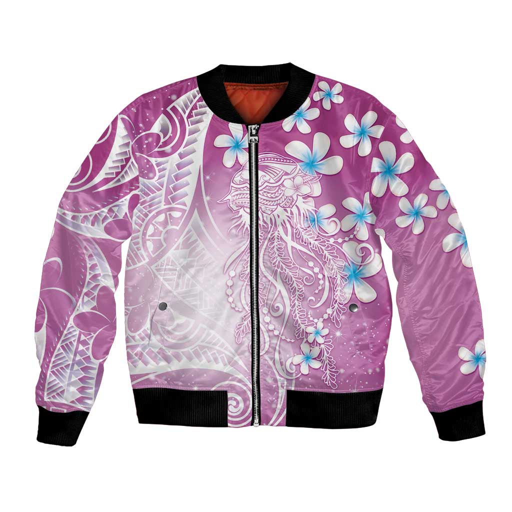 Polynesian Jellyfish Bomber Jacket With Plumeria Pink LT05 Unisex Pink - Polynesian Pride
