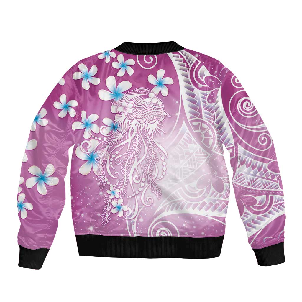 Polynesian Jellyfish Bomber Jacket With Plumeria Pink LT05 - Polynesian Pride