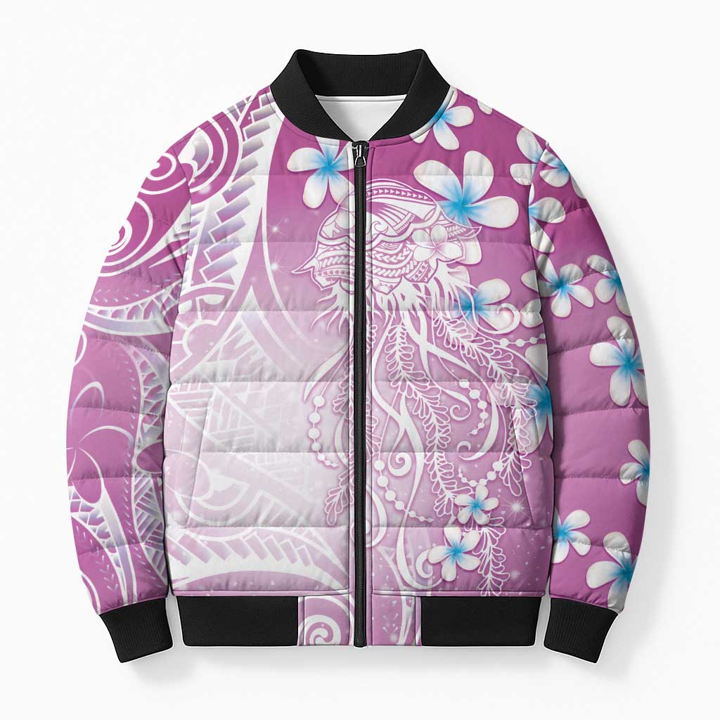 Polynesian Jellyfish Bomber Puffer Jacket With Plumeria Pink LT05 Unisex Pink - Polynesian Pride