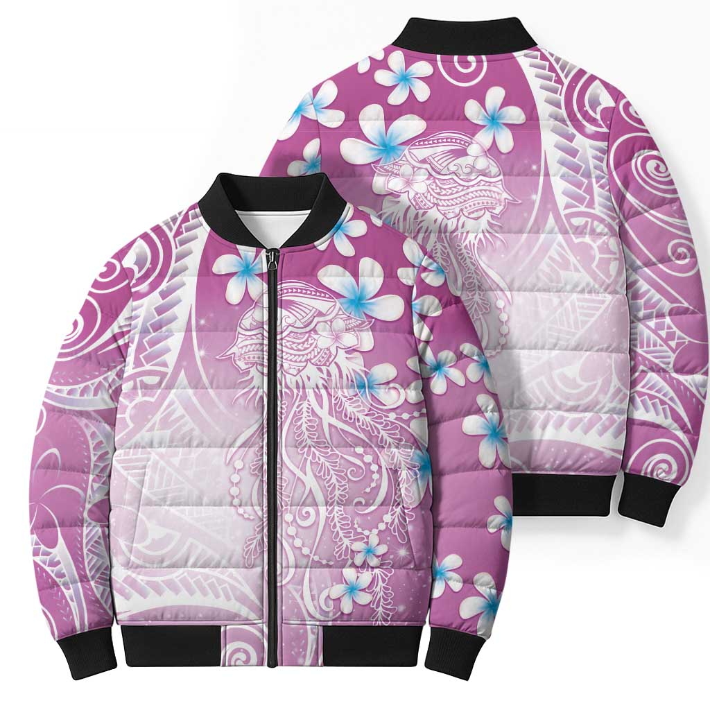 Polynesian Jellyfish Bomber Puffer Jacket With Plumeria Pink LT05 - Polynesian Pride