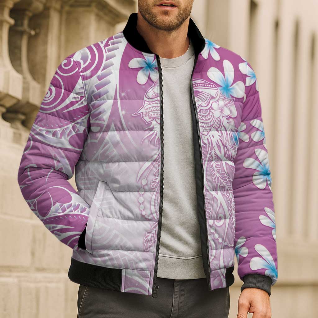 Polynesian Jellyfish Bomber Puffer Jacket With Plumeria Pink LT05 - Polynesian Pride
