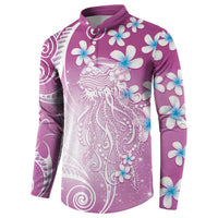 Polynesian Jellyfish Button Sweatshirt With Plumeria Pink LT05 - Polynesian Pride