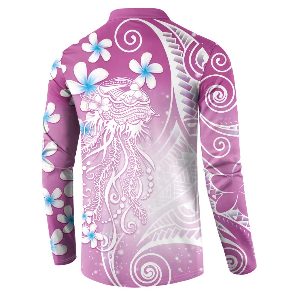 Polynesian Jellyfish Button Sweatshirt With Plumeria Pink LT05 - Polynesian Pride