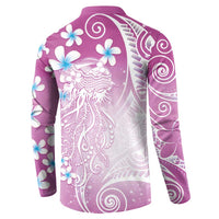 Polynesian Jellyfish Button Sweatshirt With Plumeria Pink LT05 - Polynesian Pride