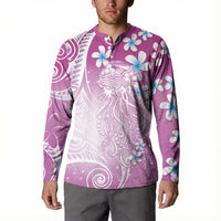 Polynesian Jellyfish Button Sweatshirt With Plumeria Pink LT05 - Polynesian Pride