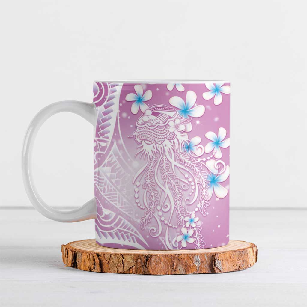 Polynesian Jellyfish Ceramic Mug With Plumeria Pink