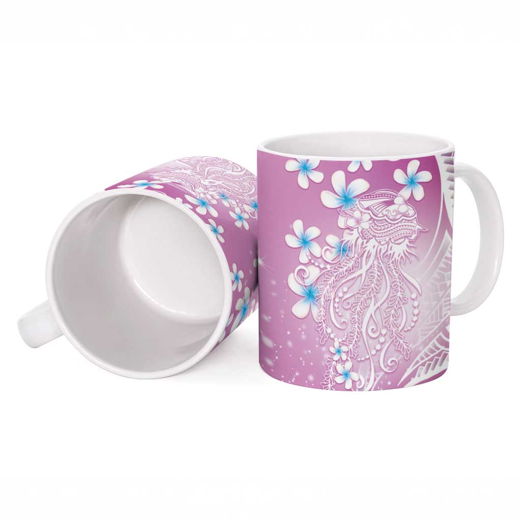 Polynesian Jellyfish Ceramic Mug With Plumeria Pink