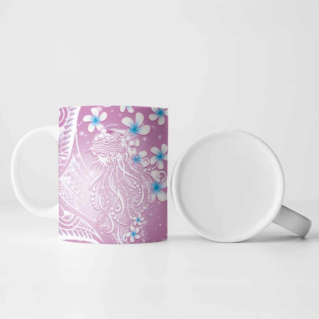 Polynesian Jellyfish Ceramic Mug With Plumeria Pink