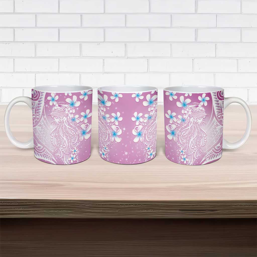Polynesian Jellyfish Ceramic Mug With Plumeria Pink