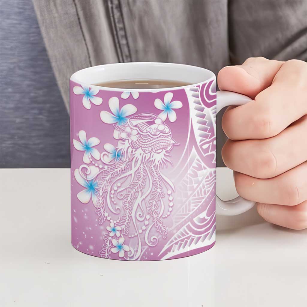 Polynesian Jellyfish Ceramic Mug With Plumeria Pink