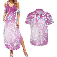 Polynesian Jellyfish Couples Matching Summer Maxi Dress and Hawaiian Shirt With Plumeria Pink LT05 Pink - Polynesian Pride