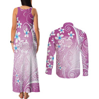 Polynesian Jellyfish Couples Matching Tank Maxi Dress and Long Sleeve Button Shirt With Plumeria Pink LT05 - Polynesian Pride