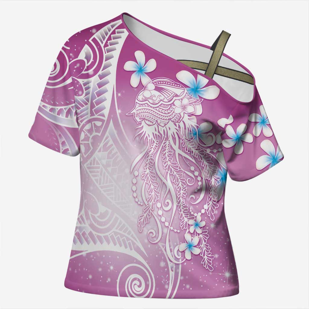 Polynesian Jellyfish Cross Shoulder Shirt With Plumeria Pink LT05 Female Pink - Polynesian Pride