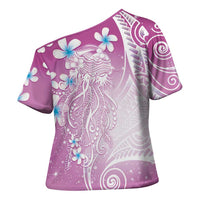 Polynesian Jellyfish Cross Shoulder Shirt With Plumeria Pink LT05 - Polynesian Pride