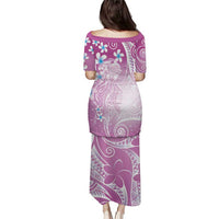 Polynesian Jellyfish Family Matching Puletasi and Hawaiian Shirt With Plumeria Pink