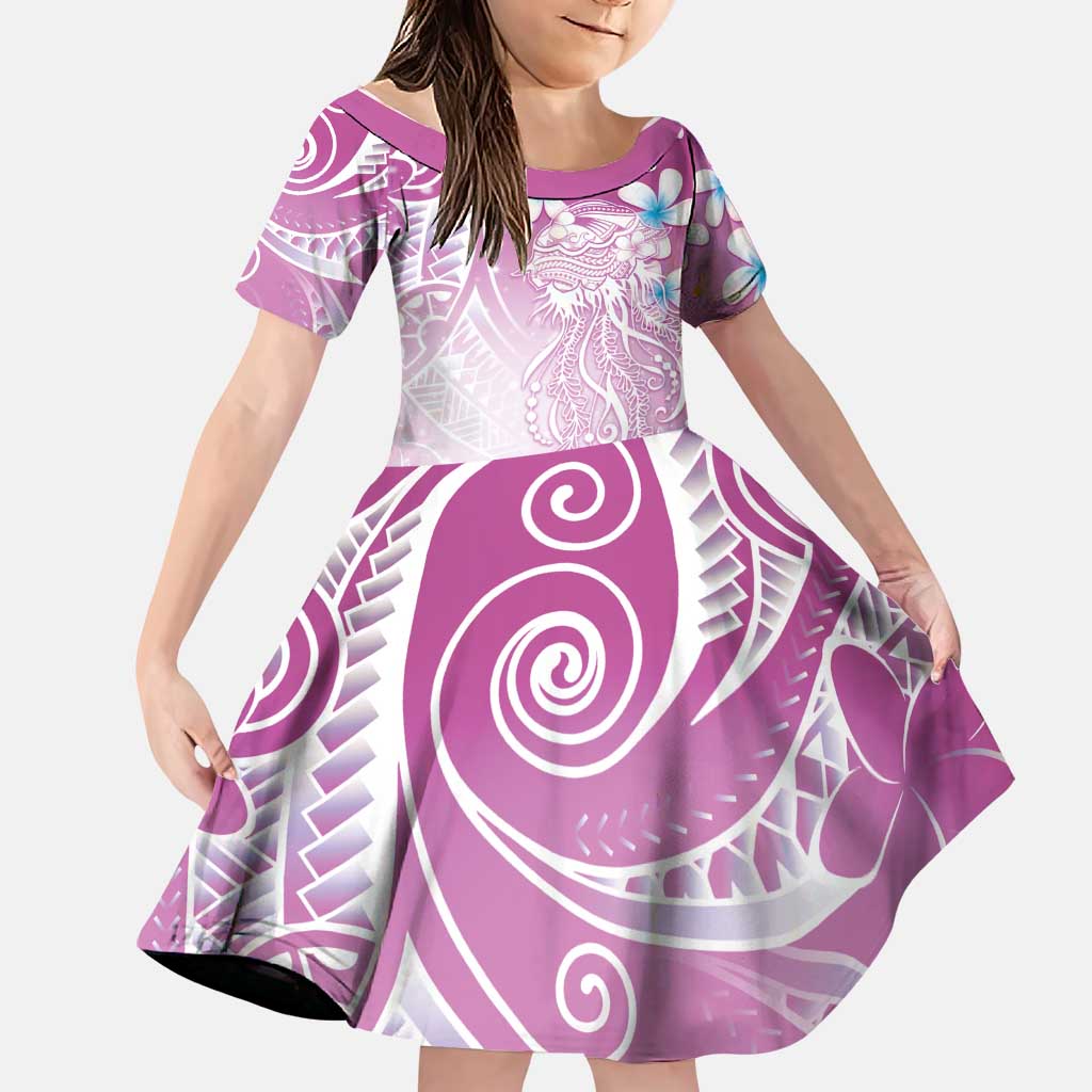Polynesian Jellyfish Family Matching Summer Maxi Dress and Hawaiian Shirt With Plumeria Pink