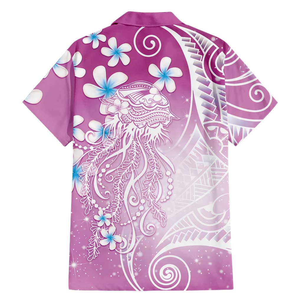 Polynesian Jellyfish Family Matching Summer Maxi Dress and Hawaiian Shirt With Plumeria Pink
